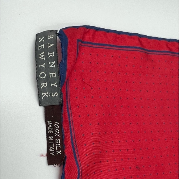 Barney’s New York Silk Pocket Square Red Handkerchief Polka Dots Vintage - Picture 3 of 6